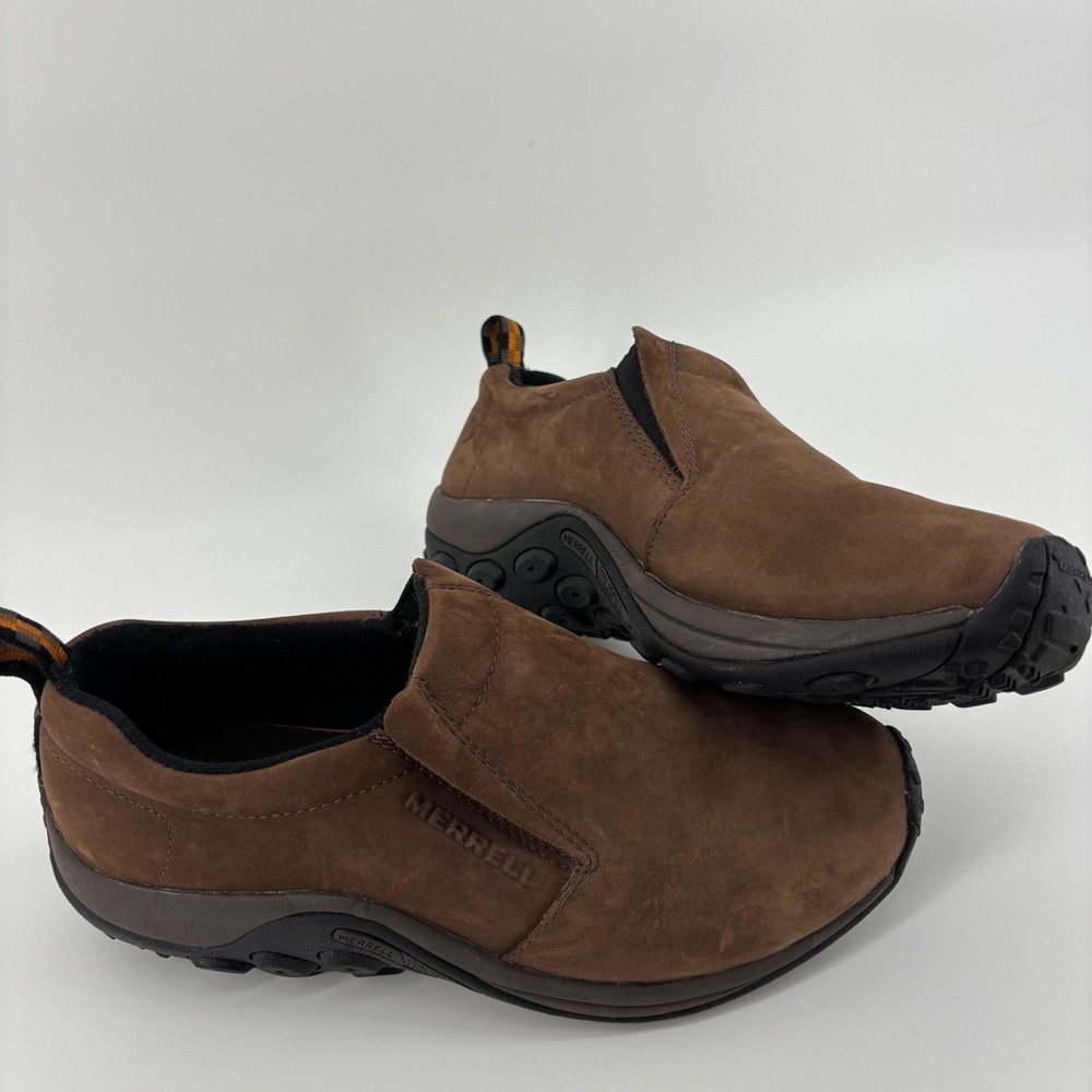 Merrell Jungle Moc Mens 10.5 Brown Leather Slip On Hiking Shoes Trail Rugged